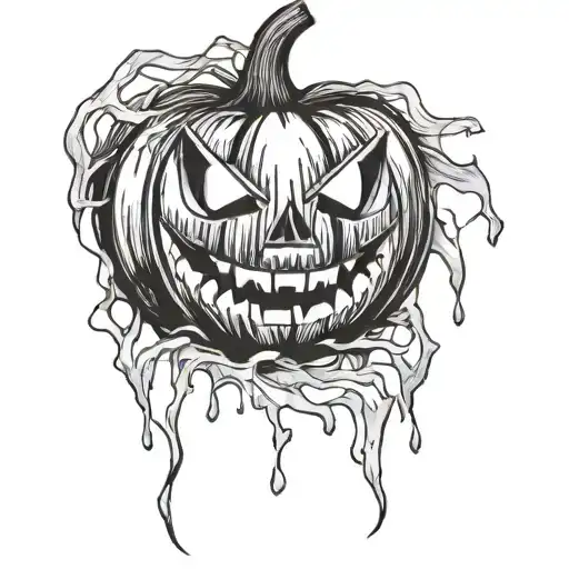 Pumpkin with a pen stabbed breaking it bleeding tattoo design idea