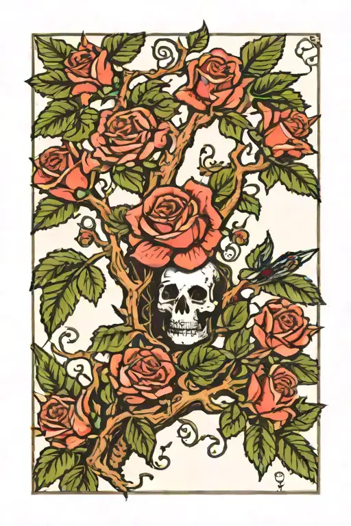 Sardine rose grateful dead tree with creeping vines tattoo design idea
