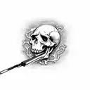 skeleton commiting suicide with a gun tattoo design idea