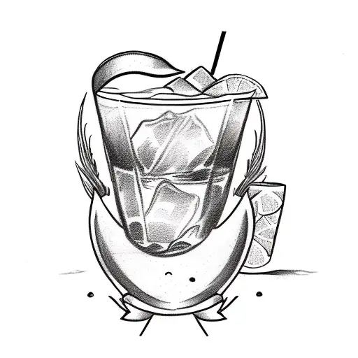 A sketch-style tattoo of a tropical cocktail with the name 'Teenie' written across it, symbolizing your 40th birthday celebration in Aruba. tattoo design idea