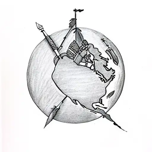 Old world drawing of earth depicting native american, and saying love your mother in cursive tattoo design idea