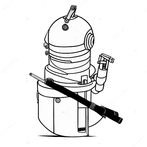 Bender from Futurama, with a bottle in his left hand and a Kalashnikov in his right hand, a cigar in his teeth. tattoo design idea