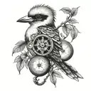 clock compass kookaburra sitting tattoo design idea