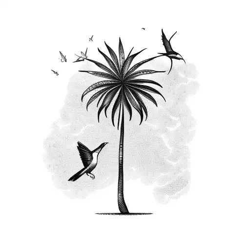 tall Palm tree with a hummingbird in colombia tattoo design idea