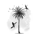 tall Palm tree with a hummingbird in colombia tattoo design idea