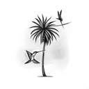 tall Palm tree with a hummingbird in colombia tattoo design idea