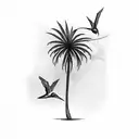 tall Palm tree with a hummingbird in colombia tattoo design idea