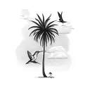 tall Palm tree with a hummingbird in colombia tattoo design idea