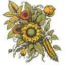 hops, barley, wheat, corn, rapeseed, poppy seeds and sunflowers growing from the ZETOR inscription tattoo design idea