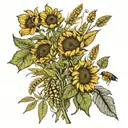 hops, barley, wheat, corn, rapeseed, poppy seeds and sunflowers growing from the ZETOR inscription tattoo design idea