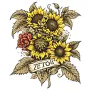 hops, barley, wheat, corn, rapeseed, poppy seeds and sunflowers growing from the ZETOR inscription tattoo design idea
