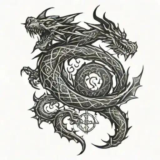 elder scrolls Skyrim inspired tattoo featuring dragon language tattoo design idea