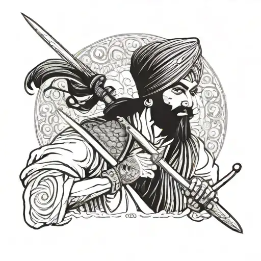 sikh warrior wielding his sword and history of punjab tattoo design idea