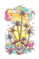 palm tree ,Mountain, beatch tattoo design idea