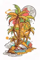 palm tree ,Mountain, beatch tattoo design idea