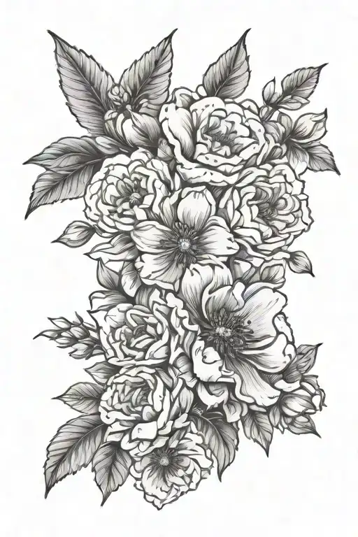  April, March, June, August, October, January birth flowers tattoo design idea