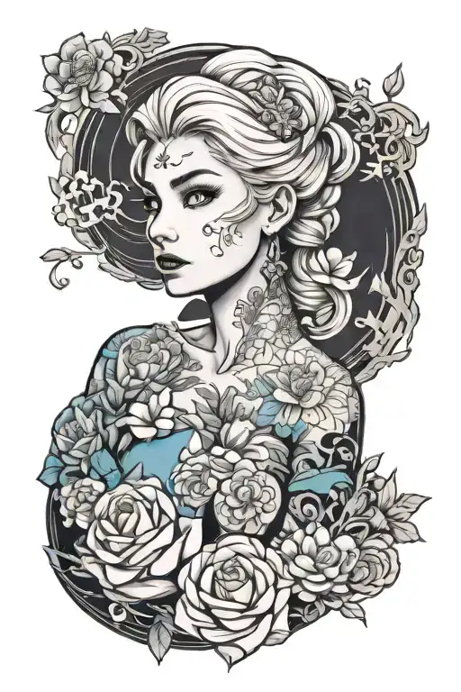 elsa from frozen in a manly style with the theme of "conceal, dont feel" tattoo design idea