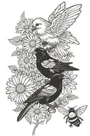 chicks playing in daisies with bees flying around tattoo design idea