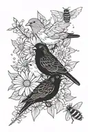 chicks playing in daisies with bees flying around tattoo design idea