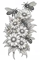 daisy bouquet with bees tattoo design idea
