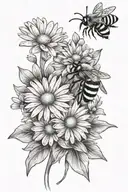 daisy bouquet with bees tattoo design idea