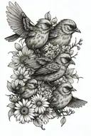 chicks playing under daisies with bees flying around tattoo design idea