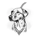 Max's silhouette with a leash wrapped around a dog bone tattoo design idea