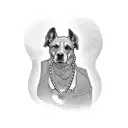 Max's silhouette with a leash wrapped around a dog bone tattoo design idea