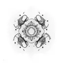 An abstract dotwork tattoo of a microscope with nature-inspired patterns inside tattoo design idea