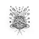 An abstract dotwork tattoo of a microscope with nature-inspired patterns inside tattoo design idea