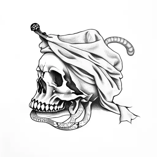 Dotwork "Skull With Jester Hat With The Three..." Tattoo Idea BlackInk AI