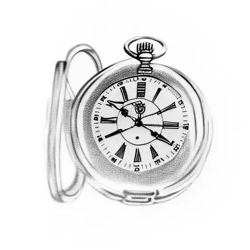 pocket watch with a train and an airplane tattoo design idea
