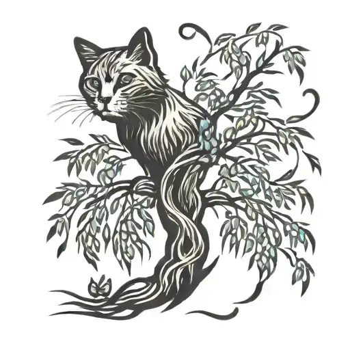 Willow tree with cat paw print forming tattoo design idea