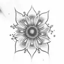 Daisy with snowflakes falling on it tattoo design idea