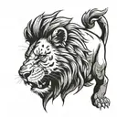lion bite my leg piece tattoo design idea