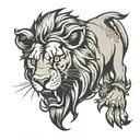 lion bite my leg piece tattoo design idea