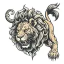 lion bite my leg piece tattoo design idea