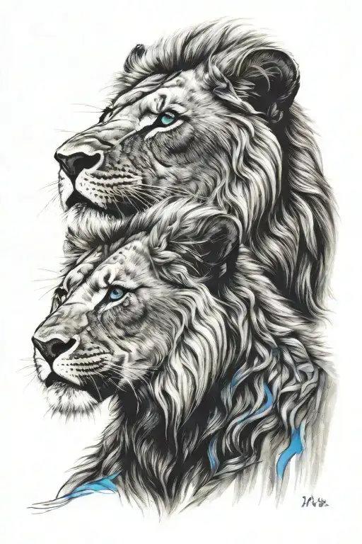 black lion and lion cub, with bright blue eyes, that would cover the top of my arm. tattoo design idea