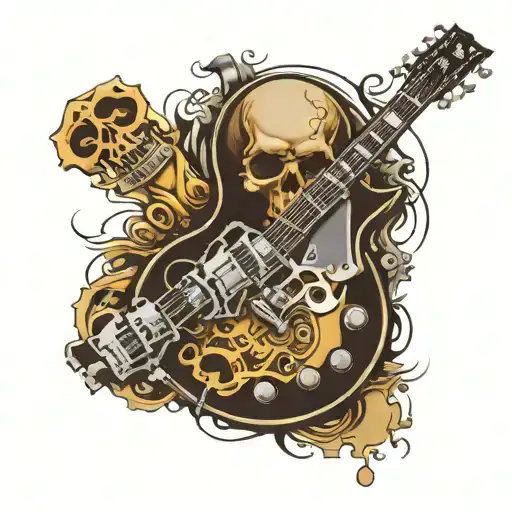 gibson les paul guitar with skull and engine parts  tattoo design idea