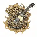 gibson les paul guitar with skull and engine parts  tattoo design idea