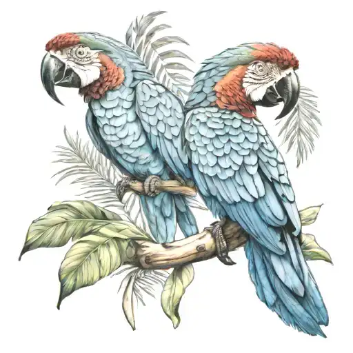 small macaw tattoo with ecuador Amazon rainforest scene tattoo design idea