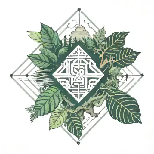 Amazon rainforest, trees and flow diagram tattoo design idea