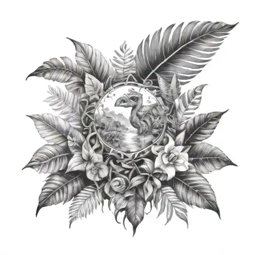 Amazon rainforest scene tattoo design idea