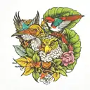 Amazon rainforest birds tattoo design idea