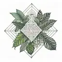 Amazon rainforest, Ecuador, tropical trees and flow diagram tattoo design idea