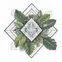 Amazon rainforest, Ecuador, tropical trees and flow diagram tattoo design idea