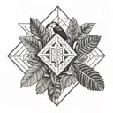 Amazon rainforest, toucan in middle, Ecuador, tropical trees and flow diagram tattoo design idea