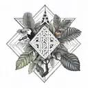 Amazon rainforest, Ecuador, toucan, trees and flow diagram tattoo design idea