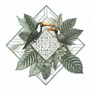 Amazon rainforest, Ecuador, toucan, trees and flow diagram tattoo design idea