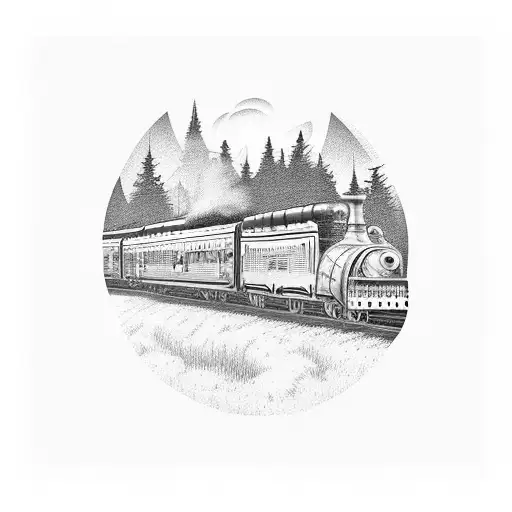 steam train running off the tracks tattoo design idea